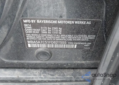 2015 BMW 528I xDrive из США, поврежденный, VIN WBA5A7C51FD621555